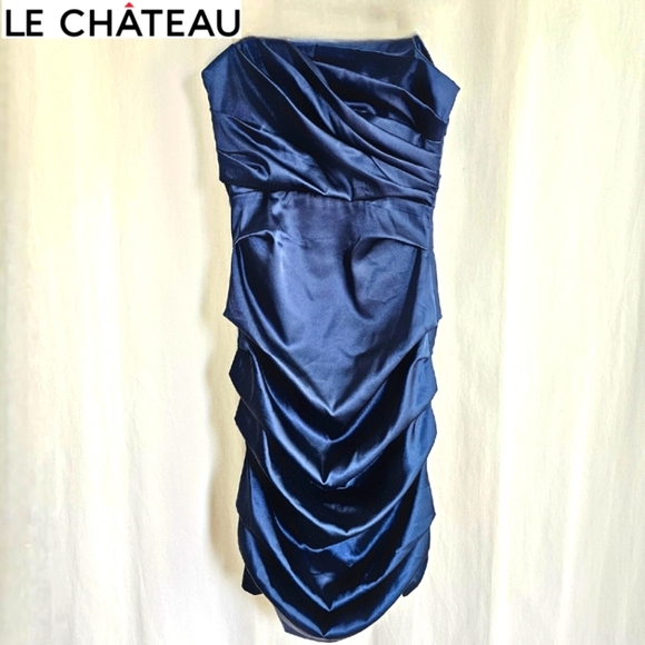 🇨🇦 Le Chateau Strapless Turquoise Satin Dress - Picture 1 of 16